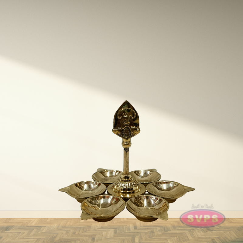 Brass 6 Face Om Deepam – Multi-Wick Aarti Lamp