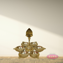 Brass 6 Face Om Deepam – Multi-Wick Aarti Lamp