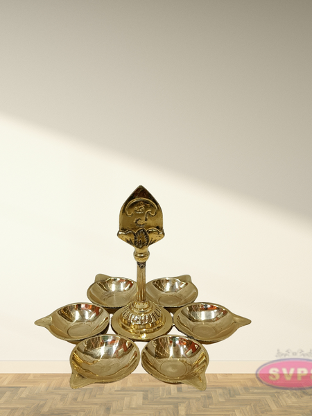 Brass 6 Face Om Deepam – Multi-Wick Aarti Lamp