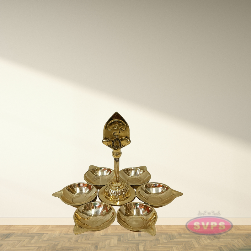 Brass 6 Face Om Deepam – Multi-Wick Aarti Lamp