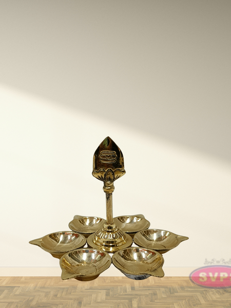 Brass 6 Face Om Deepam – Multi-Wick Aarti Lamp