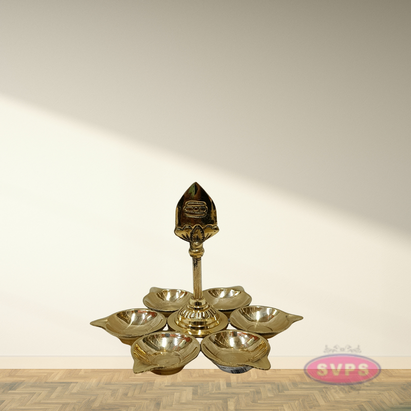 Brass 6 Face Om Deepam – Multi-Wick Aarti Lamp