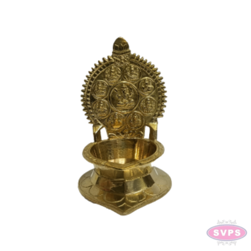 Antique Brass Ashtalakshmi Deepam – Decorative Lakshmi Oil Lamp for Pooja & Festive Décor