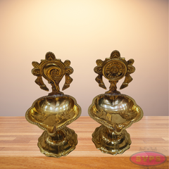Brass Shankh Chakra Lamp For Pooja