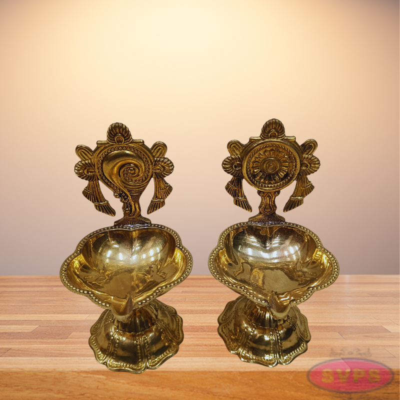 Brass Shankh Chakra Lamp For Pooja