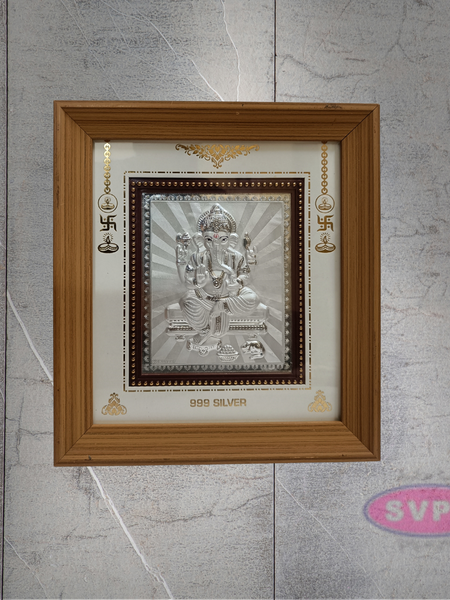 999 Silver Ganesha Wooden Wall Frame