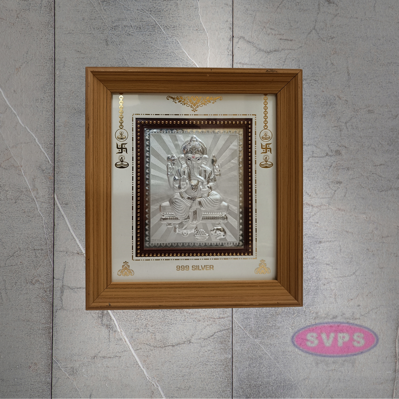 999 Silver Ganesha Wooden Wall Frame