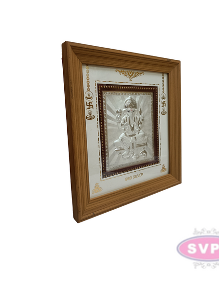 999 Silver Ganesha Wooden Wall Frame