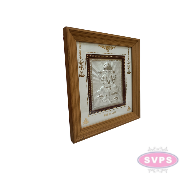 999 Silver Ganesha Wooden Wall Frame