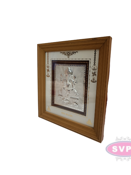 999 Silver Ganesha Wooden Wall Frame