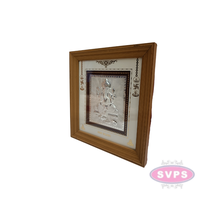 999 Silver Ganesha Wooden Wall Frame
