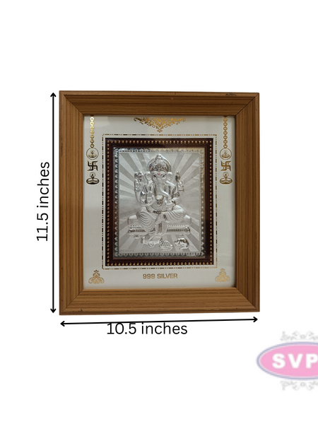 999 Silver Ganesha Wooden Wall Frame