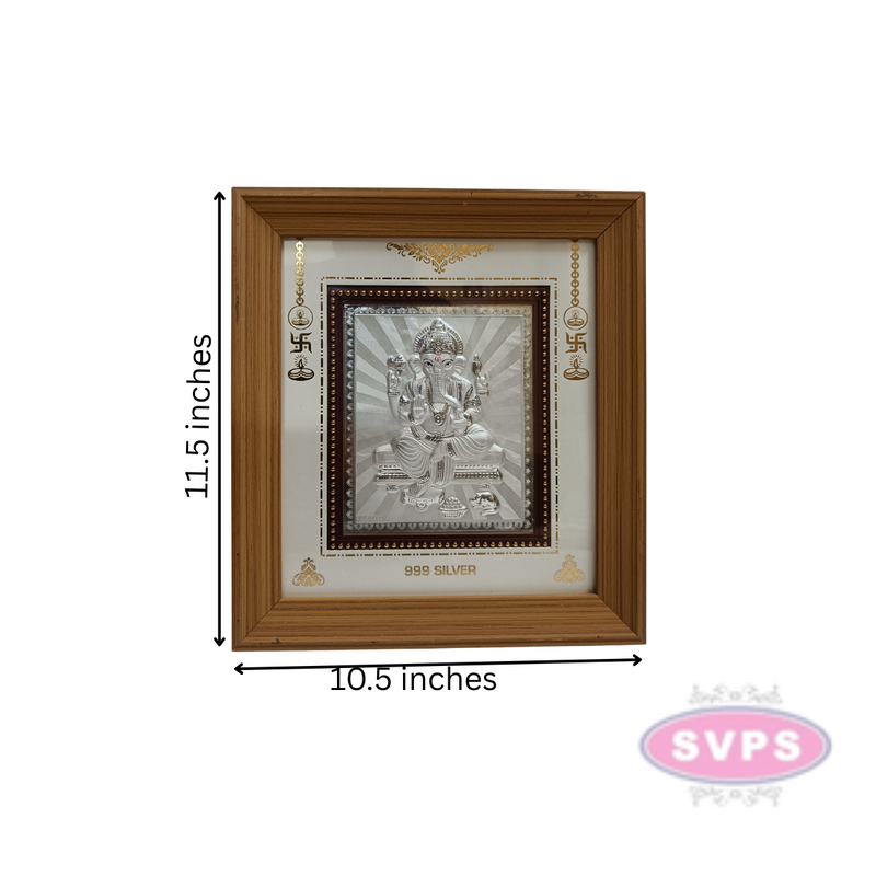 999 Silver Ganesha Wooden Wall Frame