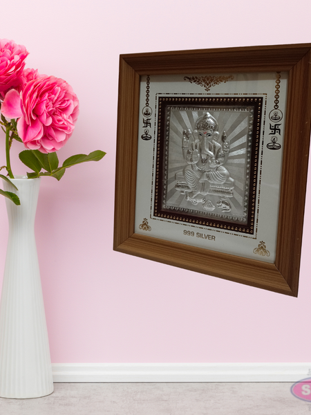 999 Silver Sri Ganesh  Wooden Frame