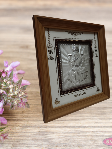 999 Silver Sri Lakshmi  Wooden Frame 11.5*10.5 Inches