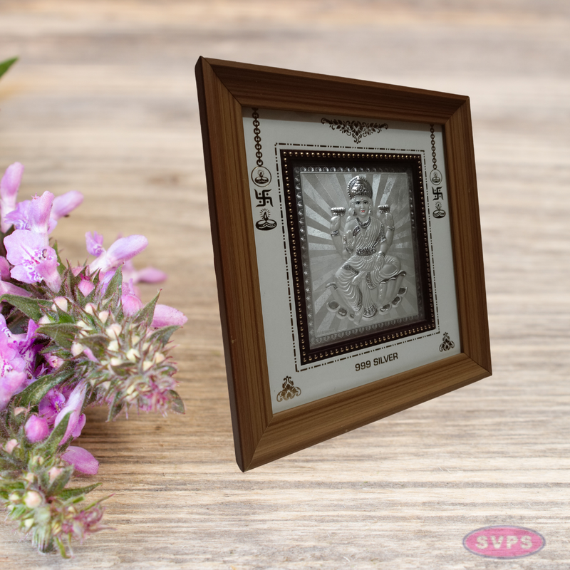 999 Silver Sri Lakshmi  Wooden Frame 11.5*10.5 Inches