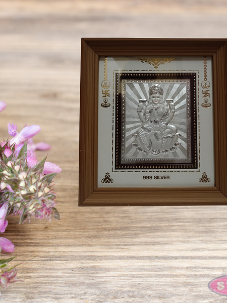 999 Silver Sri Lakshmi  Wooden Frame 11.5*10.5 Inches