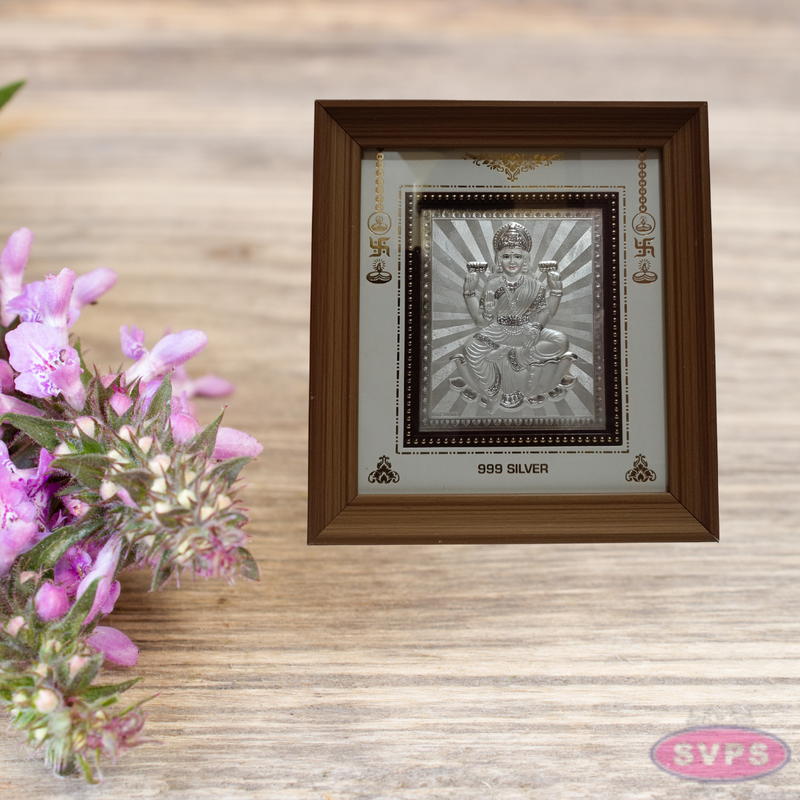 999 Silver Sri Lakshmi  Wooden Frame 11.5*10.5 Inches
