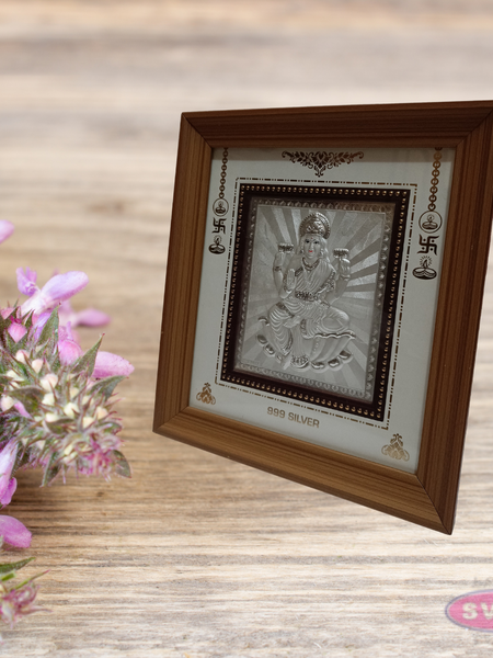 999 Silver Sri Lakshmi  Wooden Frame 11.5*10.5 Inches