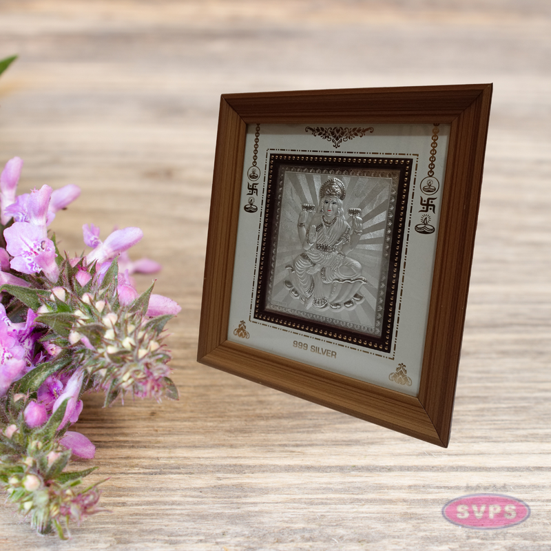 999 Silver Sri Lakshmi  Wooden Frame 11.5*10.5 Inches