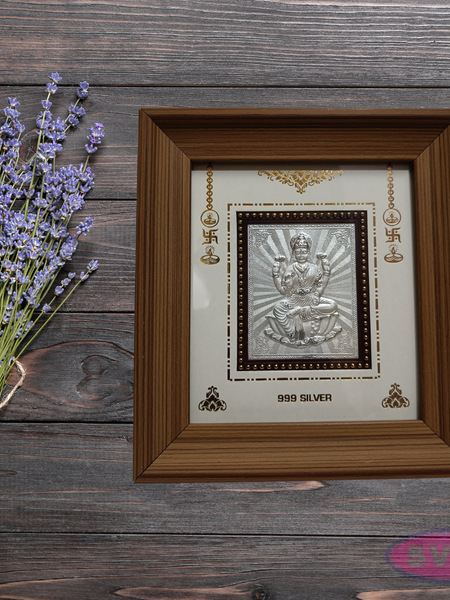 999 Silver Lakshmi Wooden Frame 10*9 Inches