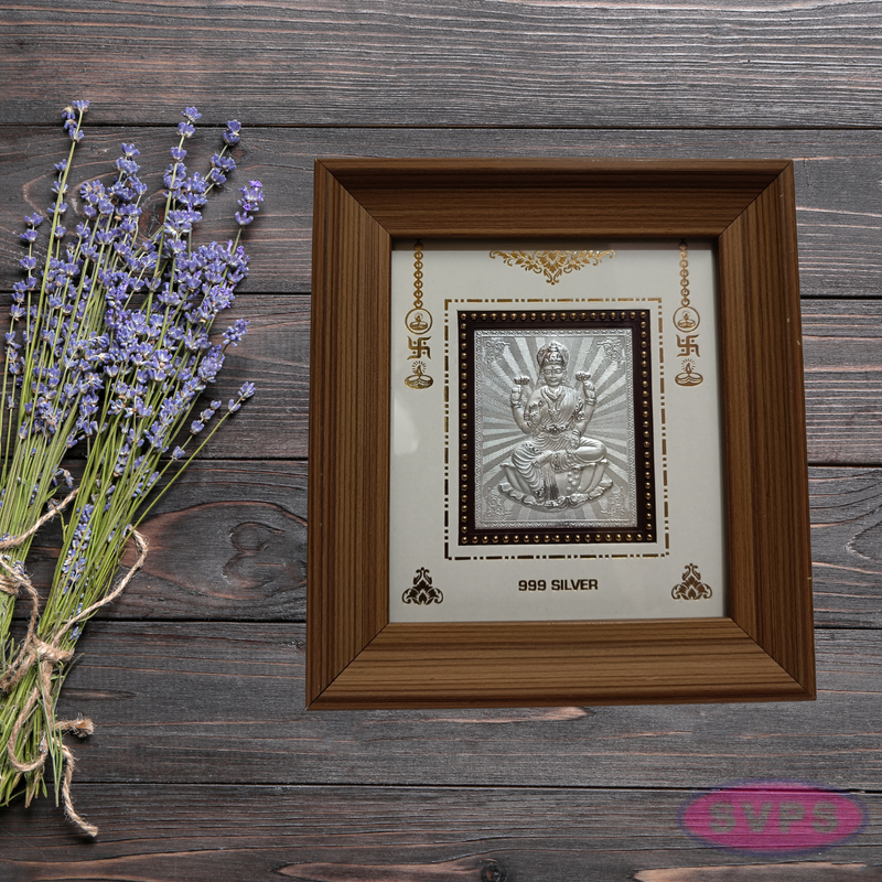 999 Silver Lakshmi Wooden Frame 10*9 Inches