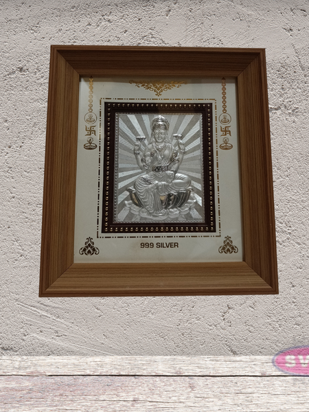 999 Silver Sri Lakshmi Wooden Frame 7.5*8 Inches