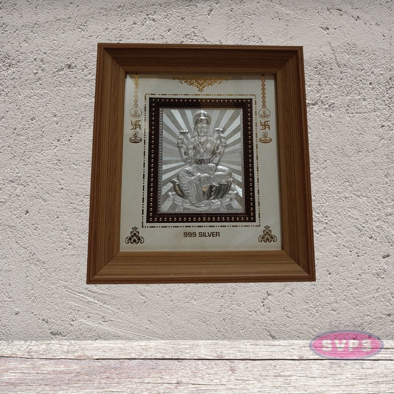 999 Silver Sri Lakshmi Wooden Frame 7.5*8 Inches