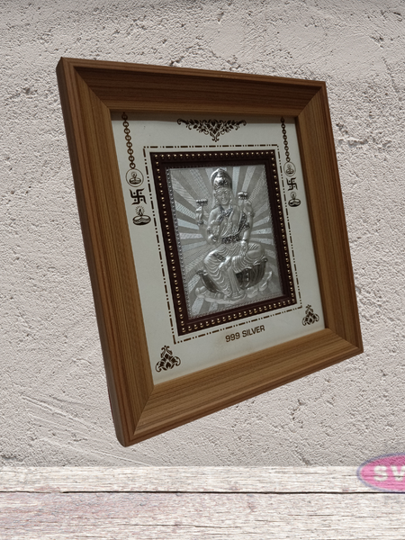 999 Silver Sri Lakshmi Wooden Frame 7.5*8 Inches