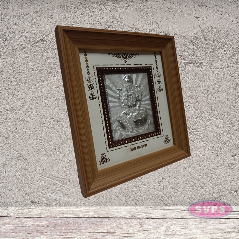 999 Silver Sri Lakshmi Wooden Frame 7.5*8 Inches