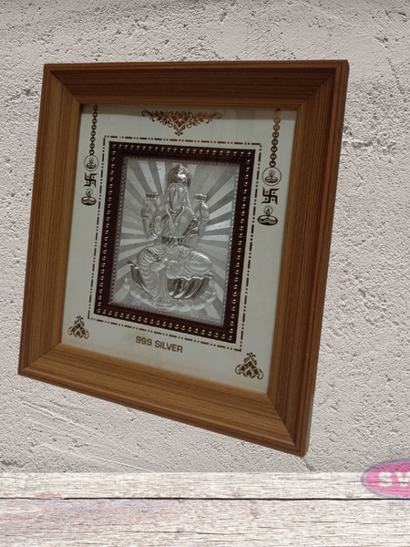 999 Silver Sri Lakshmi Wooden Frame 7.5*8 Inches