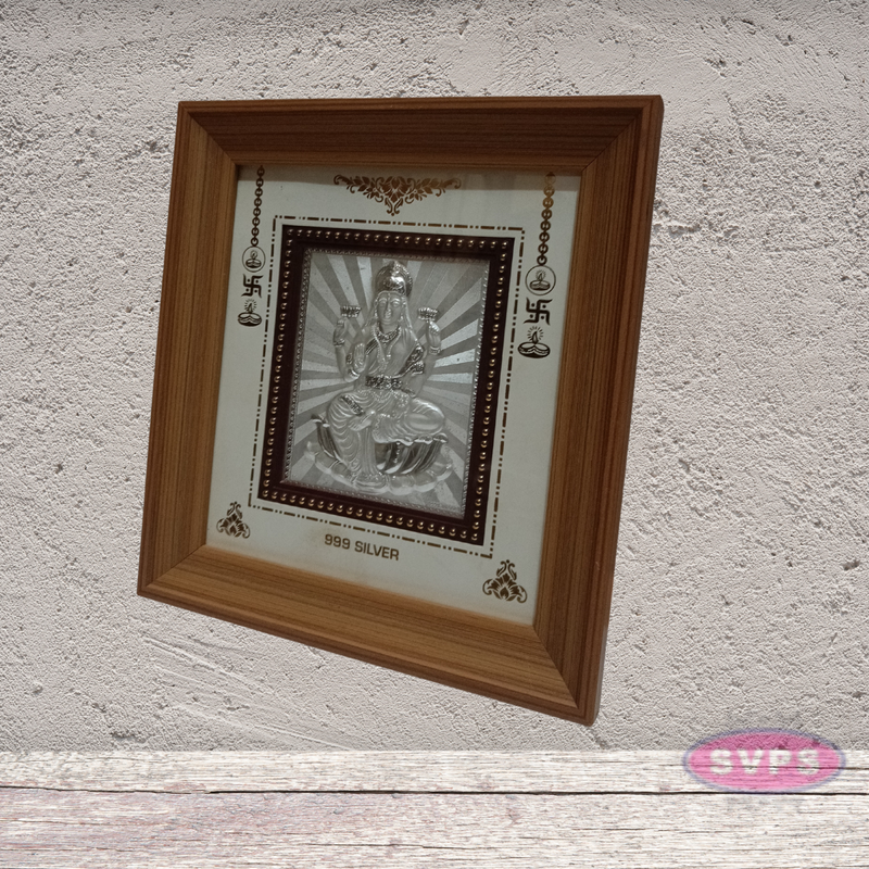 999 Silver Sri Lakshmi Wooden Frame 7.5*8 Inches