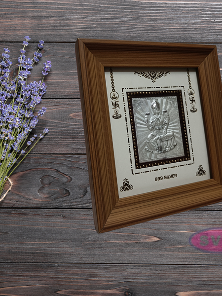 999 Silver Lakshmi Wooden Frame 10*9 Inches