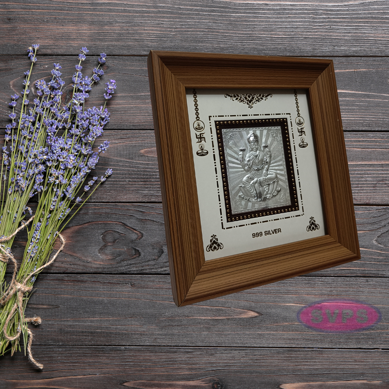 999 Silver Lakshmi Wooden Frame 10*9 Inches