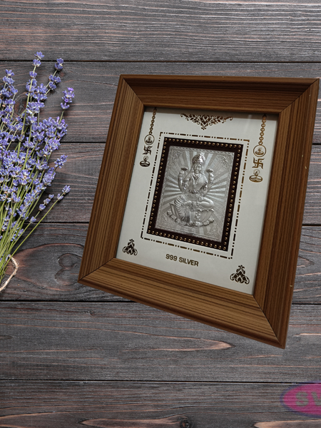 999 Silver Lakshmi Wooden Frame 10*9 Inches
