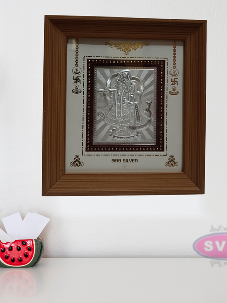 999 Silver Sri Radha Krishna Wooden Frame