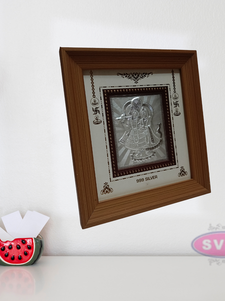 999 Silver Sri Radha Krishna Wooden Frame