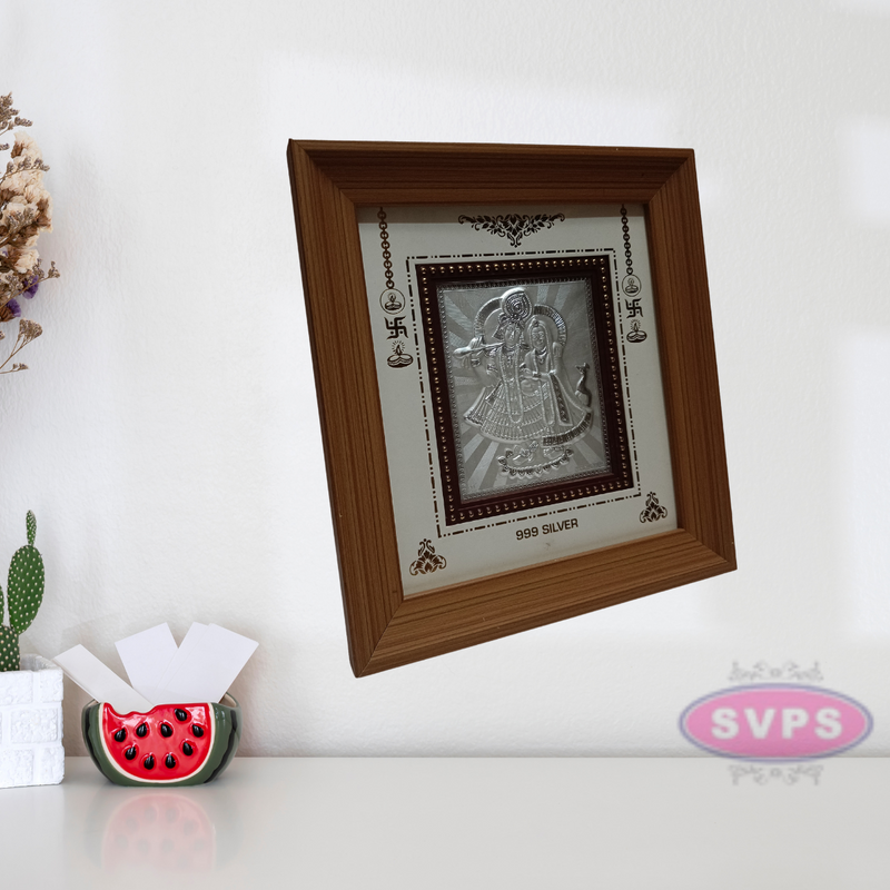 999 Silver Sri Radha Krishna Wooden Frame