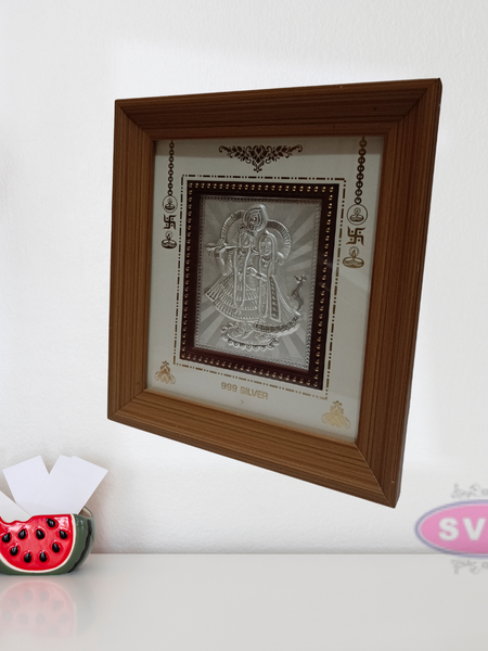 999 Silver Sri Radha Krishna Wooden Frame
