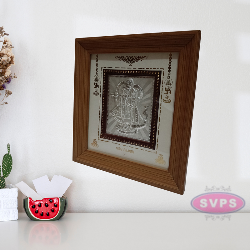 999 Silver Sri Radha Krishna Wooden Frame