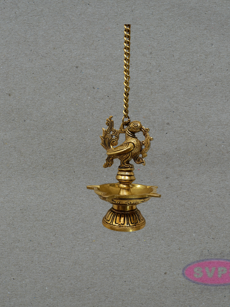 Antique Finish Peacock Hanging Deepam for Home Temple