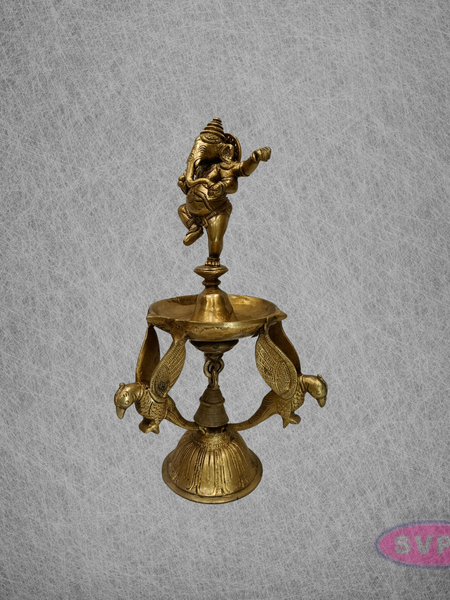 Brass Dancing Ganesha Diya for Pooja & Spiritual Decor