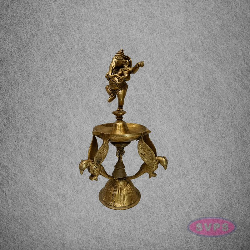 Brass Dancing Ganesha Diya for Pooja & Spiritual Decor