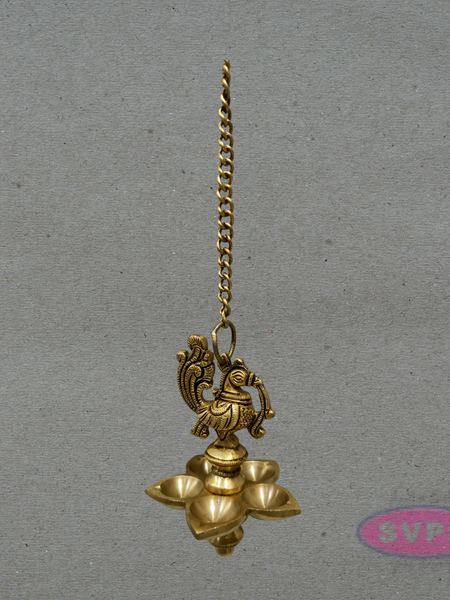 Antique Finish Peacock Design Brass Hanging Deepam for Home Temple