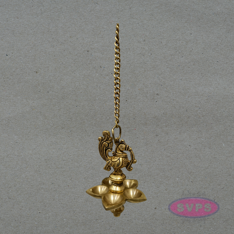 Antique Finish Peacock Design Brass Hanging Deepam for Home Temple
