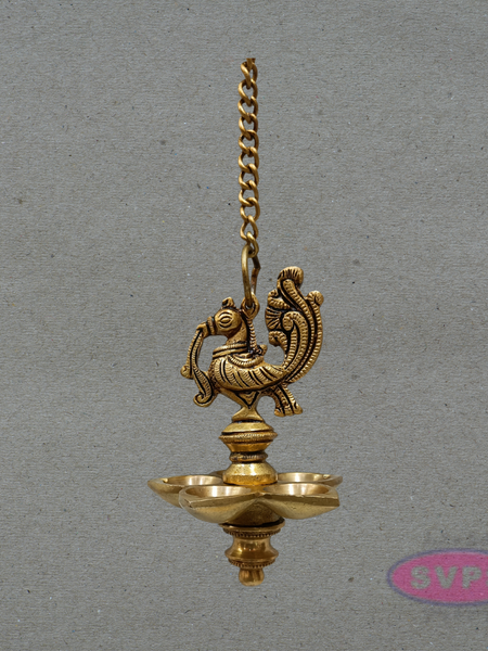 Antique Finish Peacock Design Brass Hanging Deepam for Home Temple