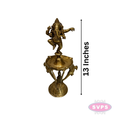 Brass Dancing Ganesha Diya for Pooja & Spiritual Decor