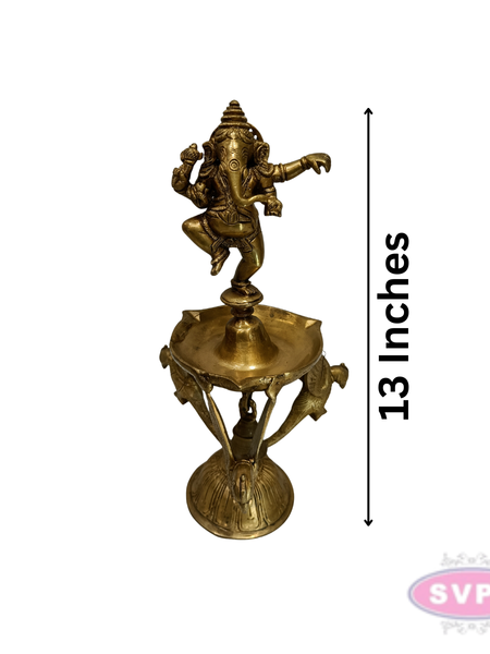 Brass Dancing Ganesha Diya for Pooja & Spiritual Decor
