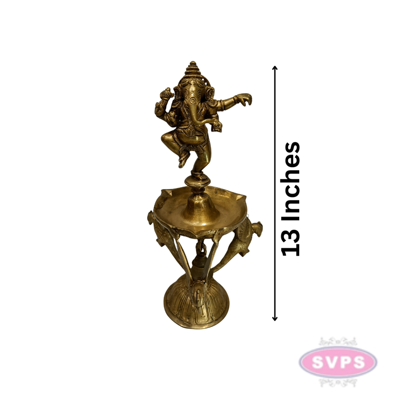 Brass Dancing Ganesha Diya for Pooja & Spiritual Decor