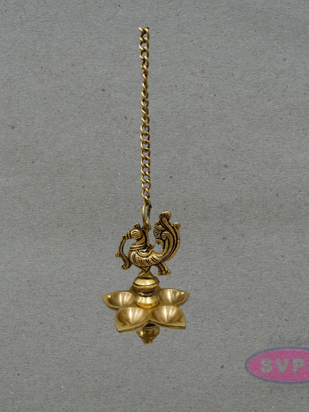 Antique Finish Peacock Design Brass Hanging Deepam for Home Temple
